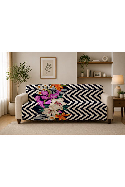 Şen Dekorasyon Zigzag and Flower Sofa Cover