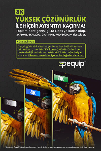 Pequip 5 Metre HDMI 2.1 8K Ultra HD Kablo 48Gbps HDR eARC 4K PS5 Xbox Monitör TV Projektör Dolby Vision Dynamic HDR ARC