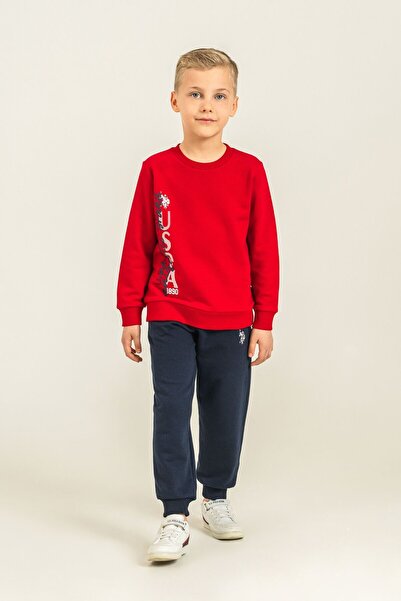U.S. Polo Assn. Boy's Printed Red Long Sleeve Tracksuit Set Us2601-C-V1