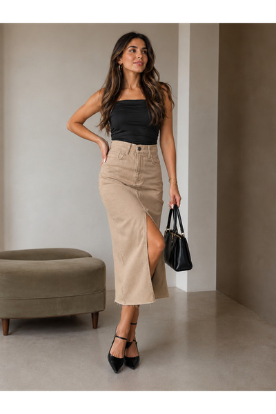 SHEVEGA Women's Mink Slit Long Linen Skirt