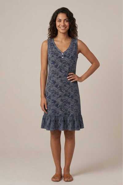enmodaiçgiyim Comfortable Fit Navy Blue Leaf Patterned Skirt Ruffled Cotton V...
