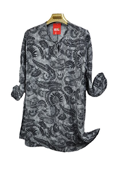 elma abone Plus Size Viscose Patterned Lace-Up Tunic