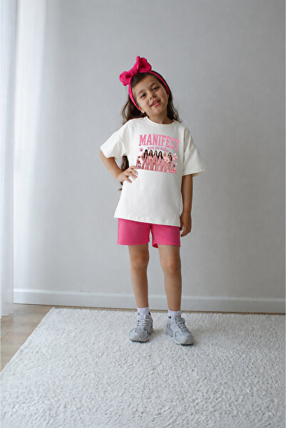Belya Kids Wear Girl's Oversize Fit Belya Kids Manifest Dusty Pink Design Leg...