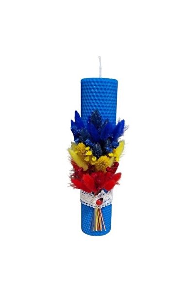 OEM Lumânare de botez tip fagure pentru băiat, decorată cu flori uscate (Tric...