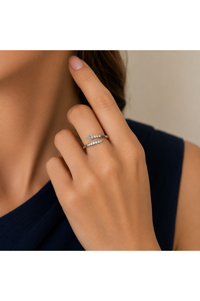 nerora Half Stone Snake Ring Silver Adjustable