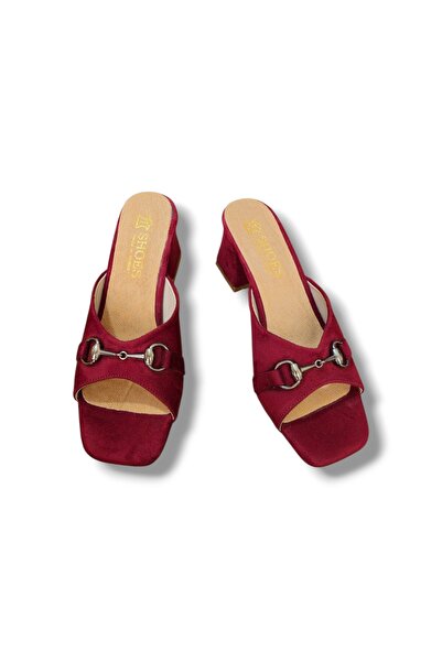 BARONES SHOES KADIN BORDO SÜET TOKALI KALIN TOPUKLU TERLİK