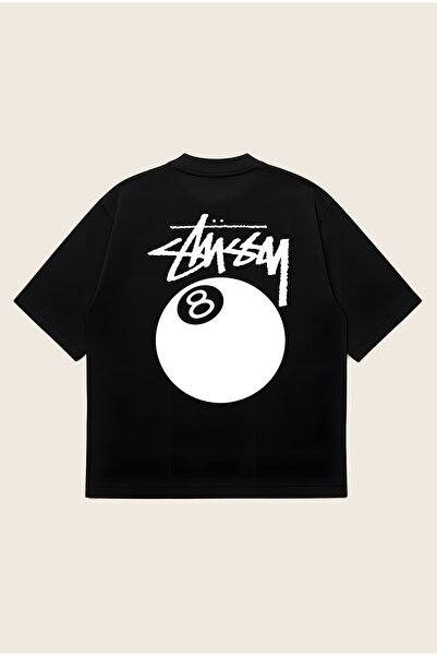 Moon Dancer Stussy 8 Ball Printed Oversize Boxy Cut Unisex 100% Cotton Printe...