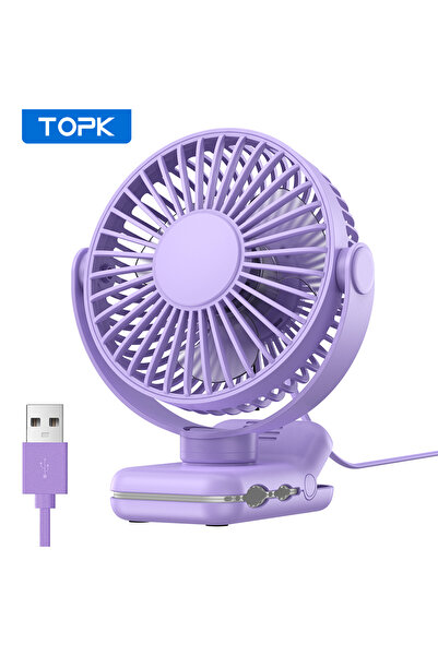 Choice3 مروحة TOPK صغيرة محمولة بمشبك، مروحة مكتب USB، 3 سرعات، هواء هادئ، دو...