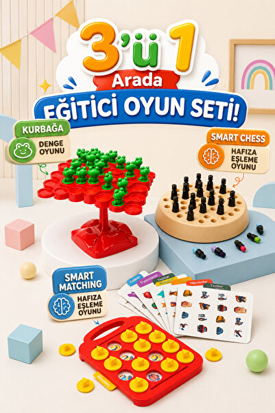 M&H 3'lü Oyun Seti - Kurbağa Denge - Smart Chess - Smart Matching - Eğitici v...