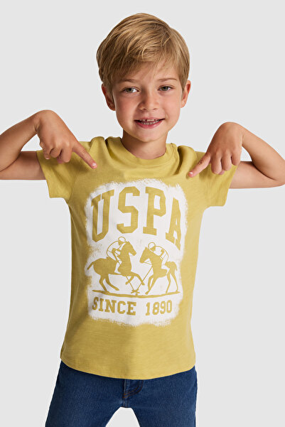 U.S. Polo Assn. تي شيرت أخضر اللون برقبة دائرية للأولاد 50327044-VR235