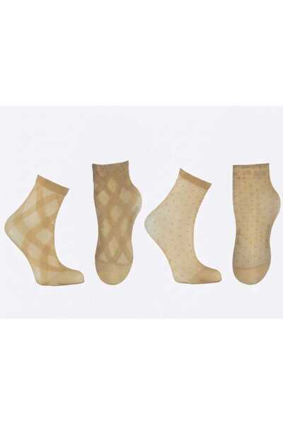 diclecollection 2 Pairs of Patterned Skin Color Tulle Socks, Trouser Socks, Short Socks, Women's Socket Socks