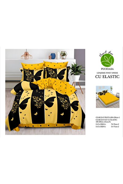 naniland.ro Lenjerie de Pat Bumbac Satinat 2 Persoane 6 Piese cu Elastic 180x...