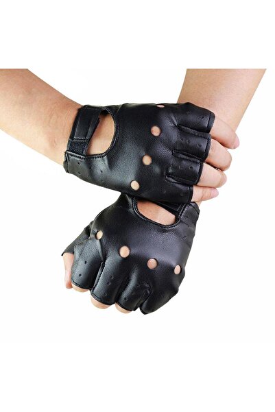 Choice black Unisex Synthetic Leather Polyurethane Black Fingerless Gloves So...