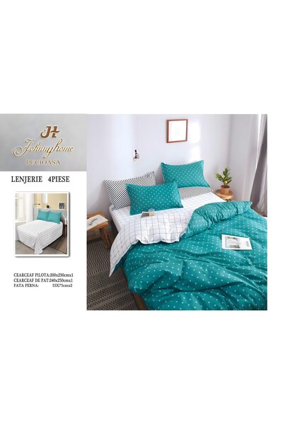 naniland.ro Lenjerie de Pat Bumbac Satinat 2 Persoane 4 Piese fără Elastic 20...