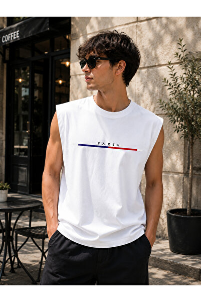 caddekombin Zero Sleeve Unisex Paris Cotton Combed Cotton Crew Neck T-Shirt