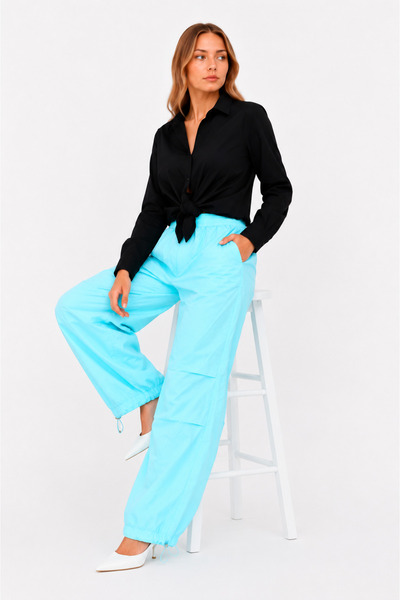 Rabona Fashion Azure Breeze Elastic Waist Adjustable Leg Pants
