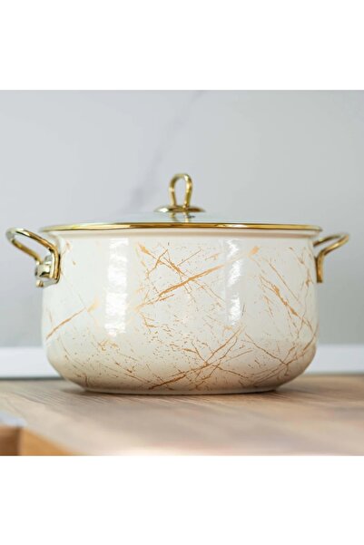 EBRULİEMAYE Cream Marble Decor 32 cm Kazan Size 10 Liter Volume Milk Yogurt J...