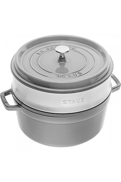 STAUB Oala din fonta Staub, rotunda, cu insertie, 5.2L, gri, 26x33cm