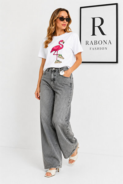 Rabona Fashion Ashline Gray Wide Leg Jean Pants