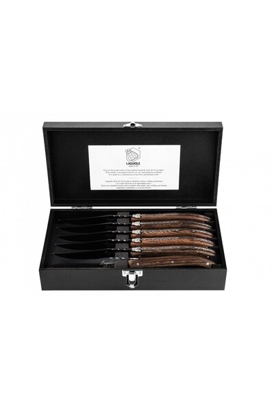 LAGUIOLE Set de 6 cutite pentru friptura, Laguiole, inox, maner din lemn, 13x...
