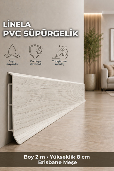 AGK Linela PVC Süpürgelik 8 cm Brisbane Meşe 2 m Yapıştırmalı Suya Dayanıklı ...
