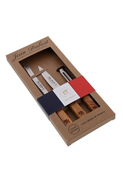 Jean Dubost Set 3 cutite de bucatarie - lemn de maslin - cutie L'ELYSEE /