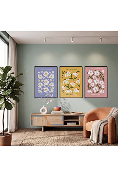KOLAJTASARIM Set de picturi cu flori botanice în pastel, set de 3 tablouri cu...