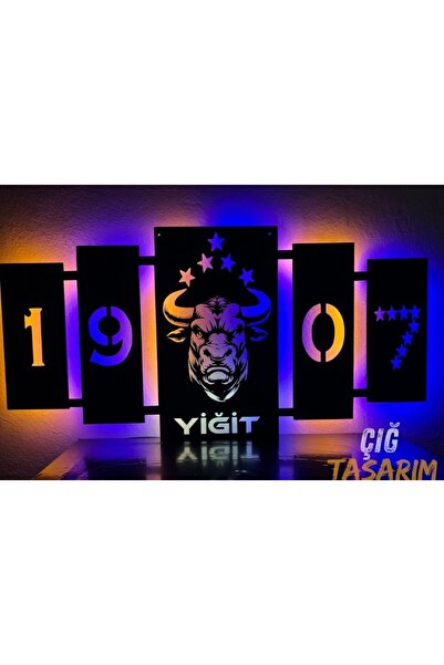 Çığ Tasarım Ahşap Ledli Duvar Dekor Tablo Boğa Tablo Hediyelik Duvar Süsü 5 Y...