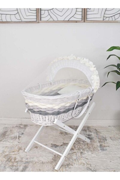 Mini Baby Fun Moment Rattan Moses Basket with White Foldable Wooden Base