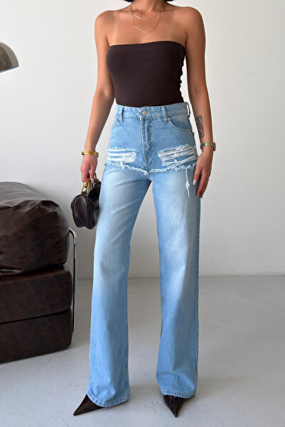 XRAY JEANS بنطلون جينز نسائي واسع باللون الأزرق مع تفاصيل الجيوب
