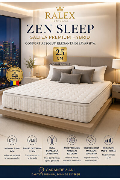RALEX PUCIOASA Saltea Hibridă Premium Zen Sleep 160x200cm, Spumă cu Memorie 2...