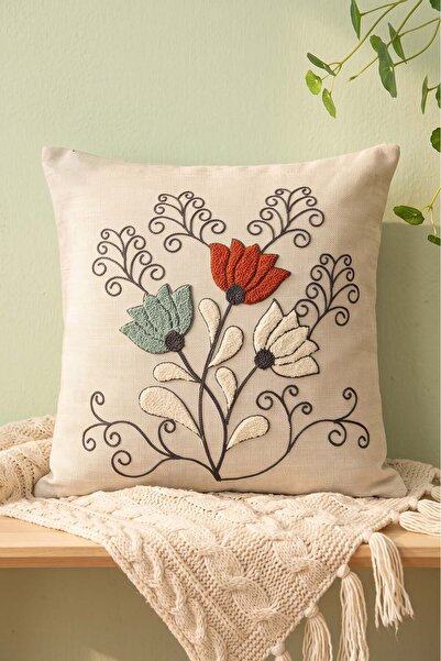 Rivaİstanbul Curved Branch Patterned Punch Decorative Throw Pillow Cover