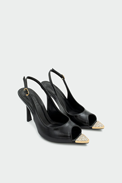 LAMİNTA Shape Gold Detailed Women's Black Heeled Shoes