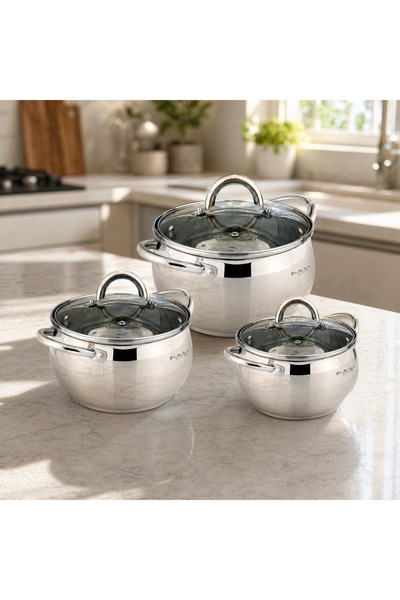 laverahome Stainless Steel Pot Set Glass Lid 6Pcs Set |
