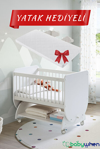 Babywhen BEBEK BEŞİK SALLANIR TEKERLEKLİ - BEYAZ - 50X90 CM - YATAK HEDİYELİ