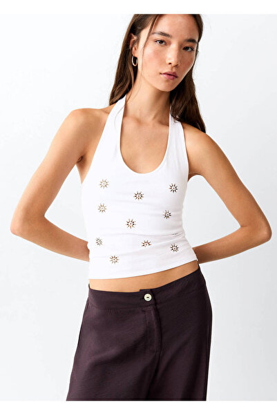Mango Teen Metal detaylı halter yaka top