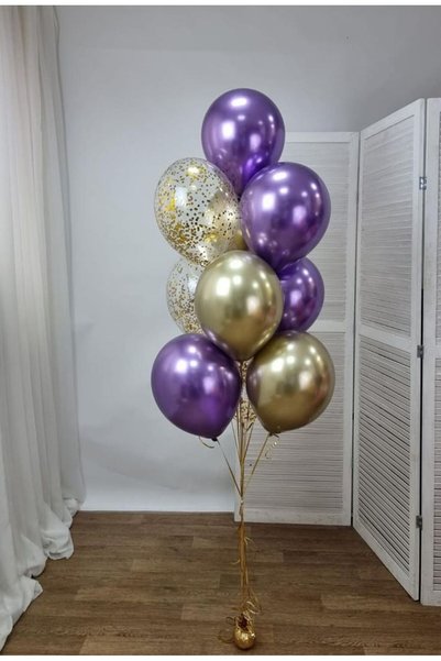 Parti Zamanı Krom Mor Gold Balon Demeti - Konfetili Şeffaf Balon Zinciri Ve D...