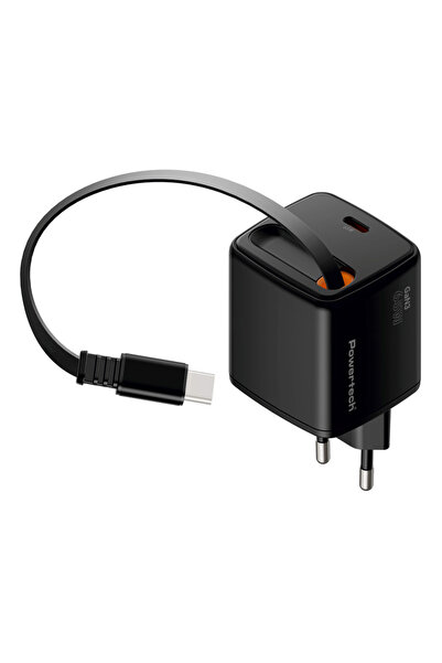 POWERTECH φορτιστής τοίχου PT-1573 με πτυσσόμενο καλώδιο, USB-C, 65W, GaN, μα...