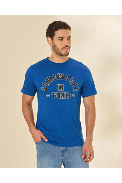 REDTAG Men Blue Graphic T-Shirt