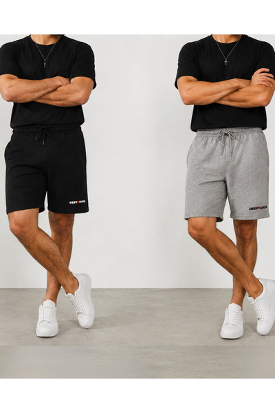Relax family xf Men's Black Gray 2-Piece Combed Cotton Above Knee Shorts Bask...