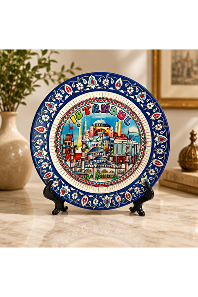hediyeconcepti Istanbul Themed Blue Decorative Gift Plate