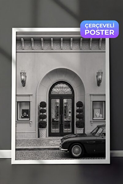 Postifull Poster zgrade i automobila, poster u beloj ramovini, serija starog ...