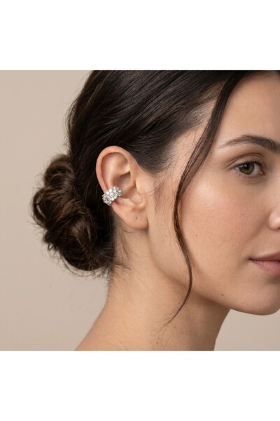 FaWerStudio Kümeli Zirkon Taşlı Gümüş Kaplama Kıkırdak Küpe (Earcuff)