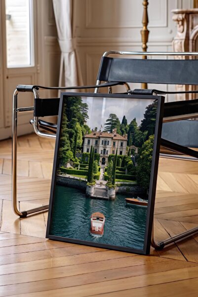Postifull Classic Villa and Boat Poster, Black Framed Poster, Old Money Serie...