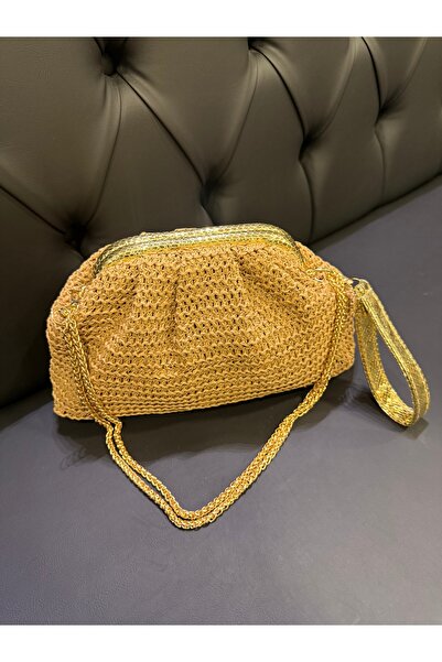 moimaaksesuar Wicker Weave Women's Hand and Shoulder Bag – Chain Strap, Gold ...