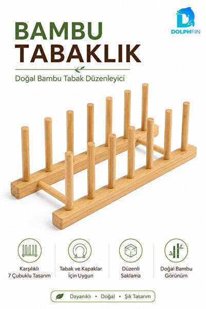 DolphFin Bambu 6 Tabaklık Doğal Bambu Tabak Kapak Saklama Mutfak Düzenleyici ...