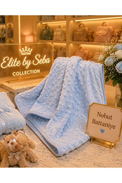 elite by seba Blue Color Baby Blanket 82X90 cm Premium Minky Dot Newborn Swad...