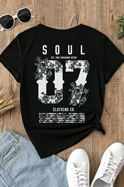 Spoyi Soul 07 Design 100% pamučna polu-oversize crna majica