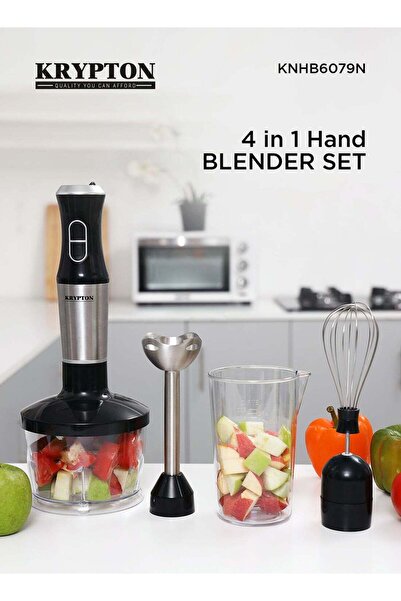 KRYPTON 4 In 1 Hand Blender Set With Stainless Steel Blade, 2 Speed Options, ...