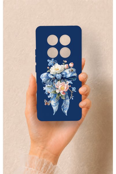 Vip Case Redmi Note 14 Pro 5g Compatible Blue Ribbon Flower Pattern Silicone ...